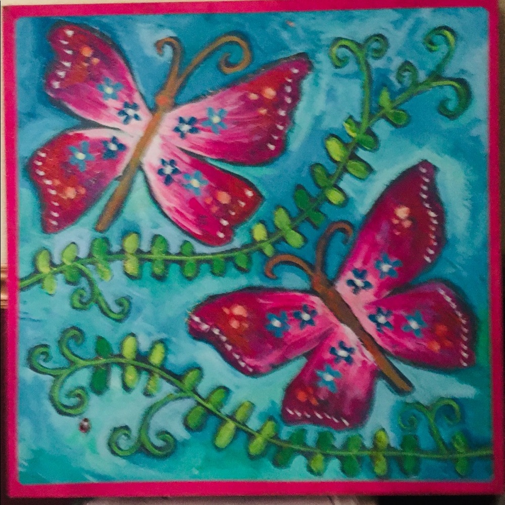 TOTALLY COOL HOT PINK MAGENTA BUTTERFLIES ON BLUE